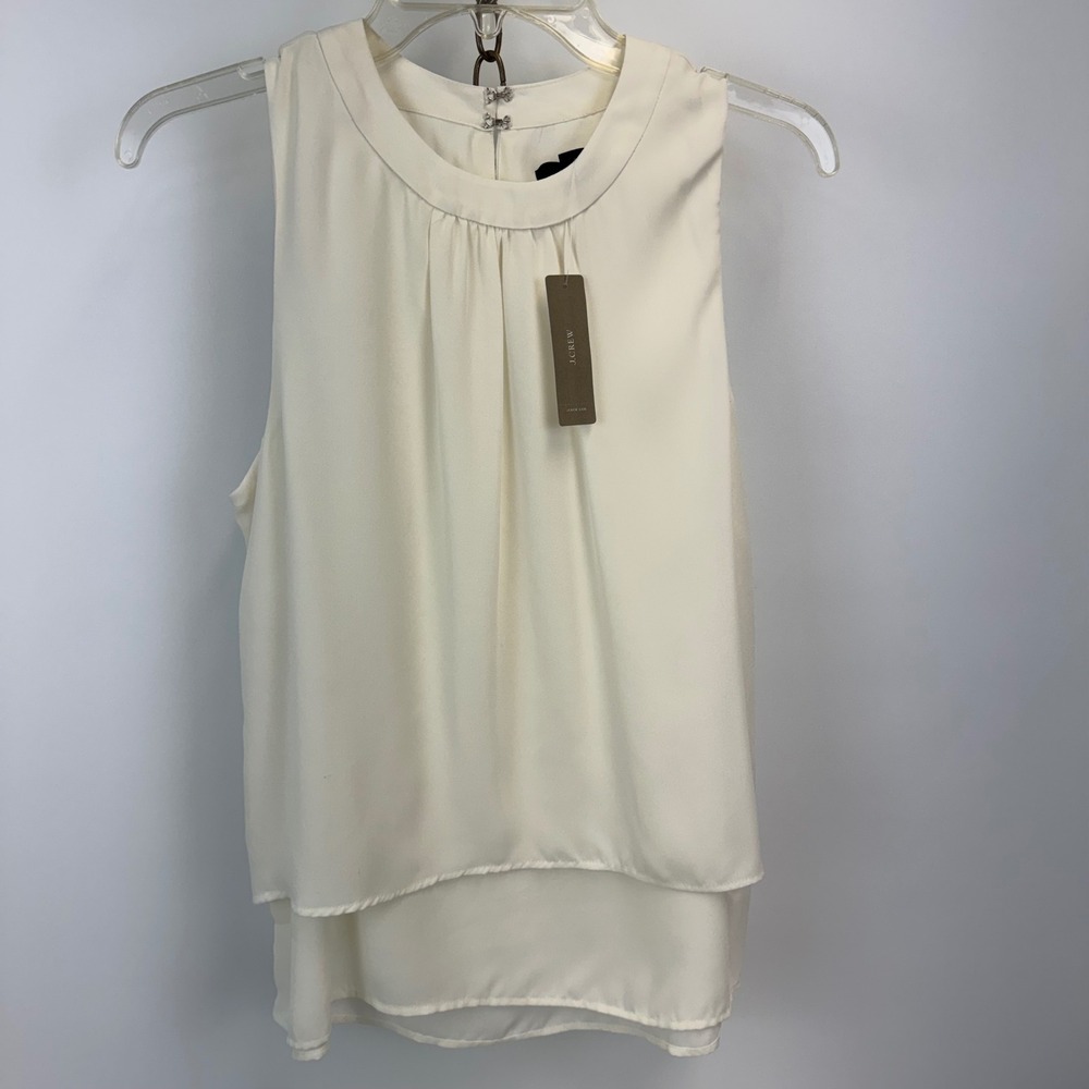 J. Crew Ivory Sleeveless Blouse Size 10 Layered Hem Keyhole Back AC660 NWT